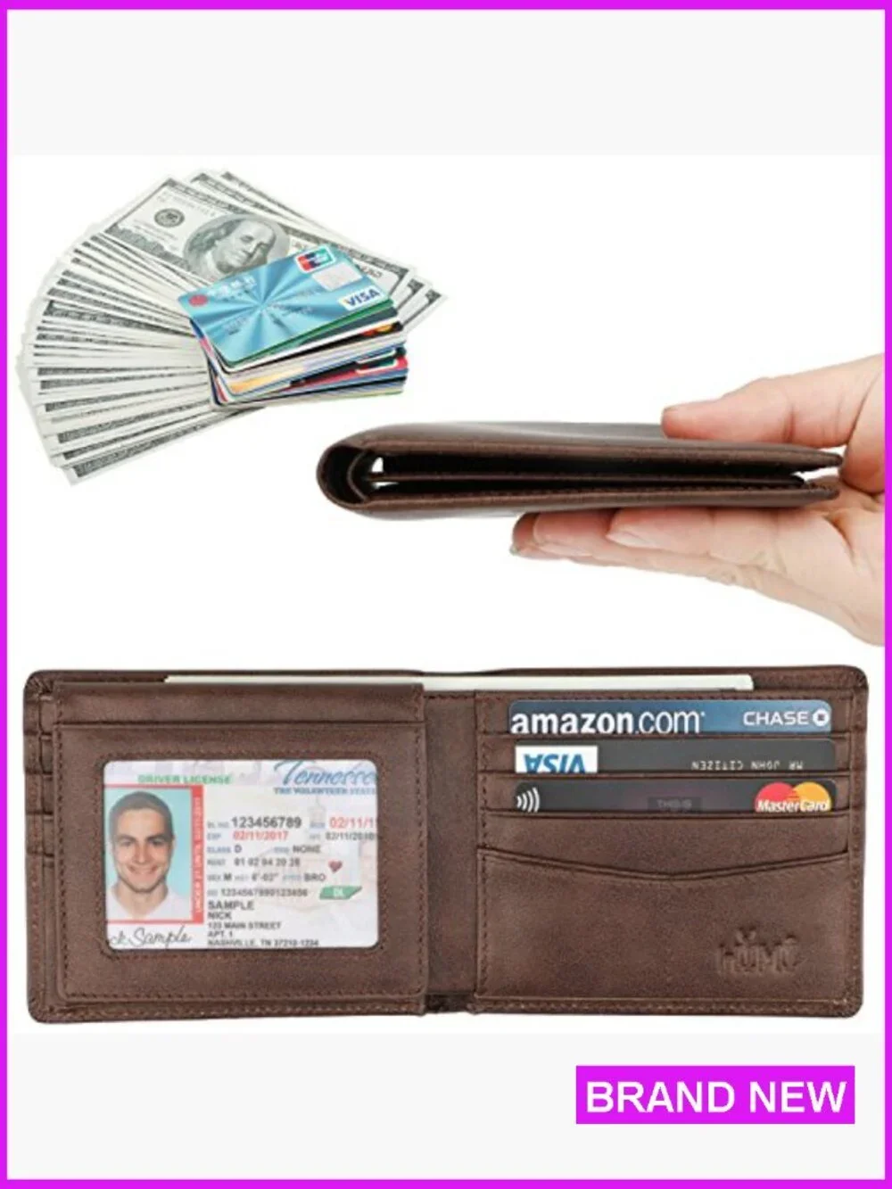 Genuine Leather RFID Blocking Bifold Wallet Classic Men's Accessory Stylish